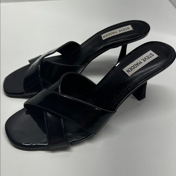 Steve Madden Hazel High Heels Shoes Patent Shiny Leather Open Toe Black Size 9.5 - Picture 4 of 10